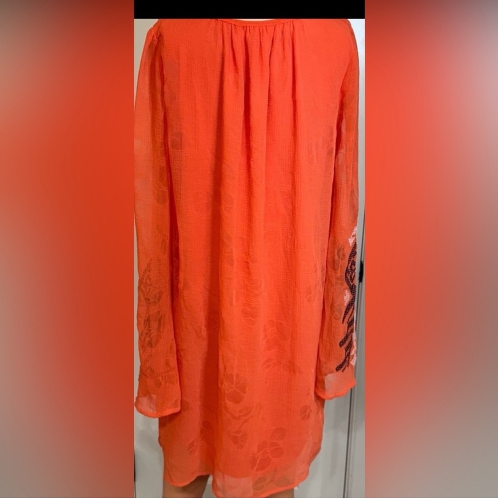 Boho Embroidered Tunic Top Orange Peasant Blouse Beach Cover Up M - Picture 3 of 6